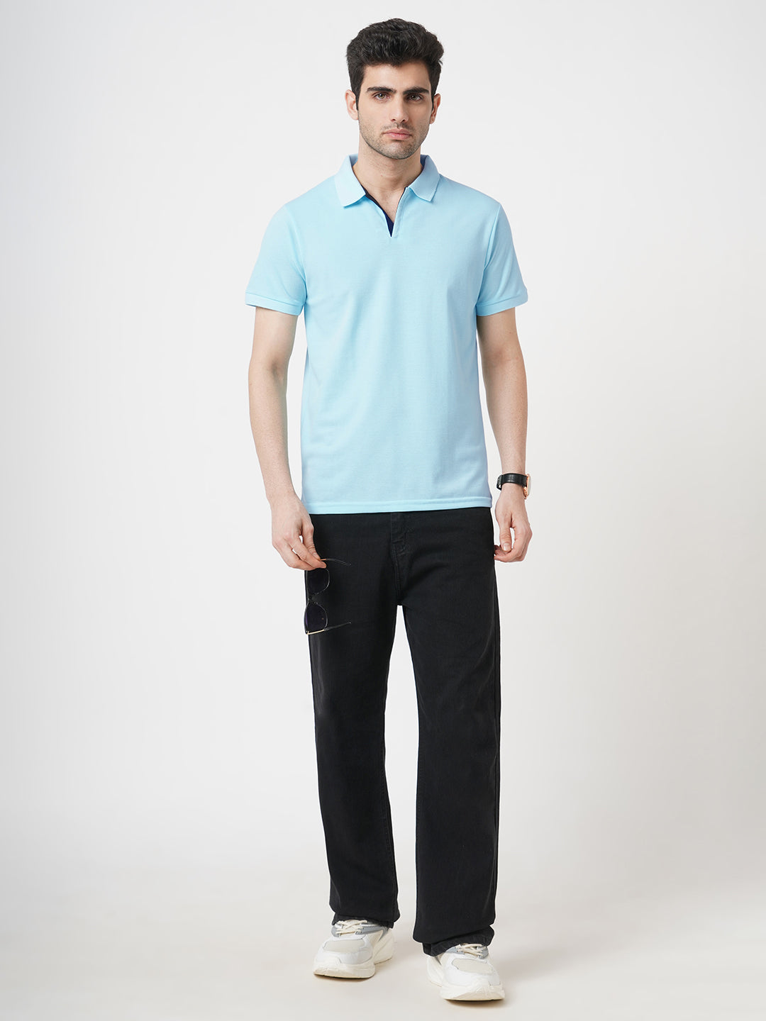 STITCH HUB Men's Aqua Polo Tshirt Cotton Rich Blend, Breathable & Stylish, Perfect for Casual & Outdoor Wear