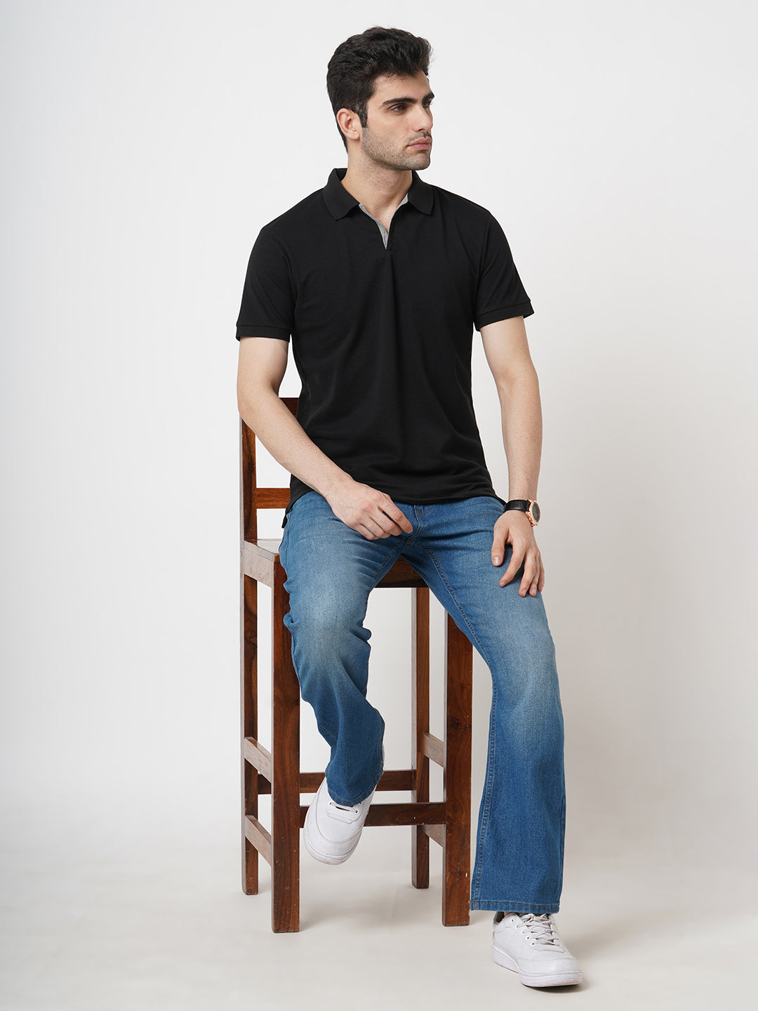 STITCH HUB Men's Johnny Polo Tshirt - Black Regular Fit, Cotton Rich Blend, Breathable & Durable for Formal and Casual Wear