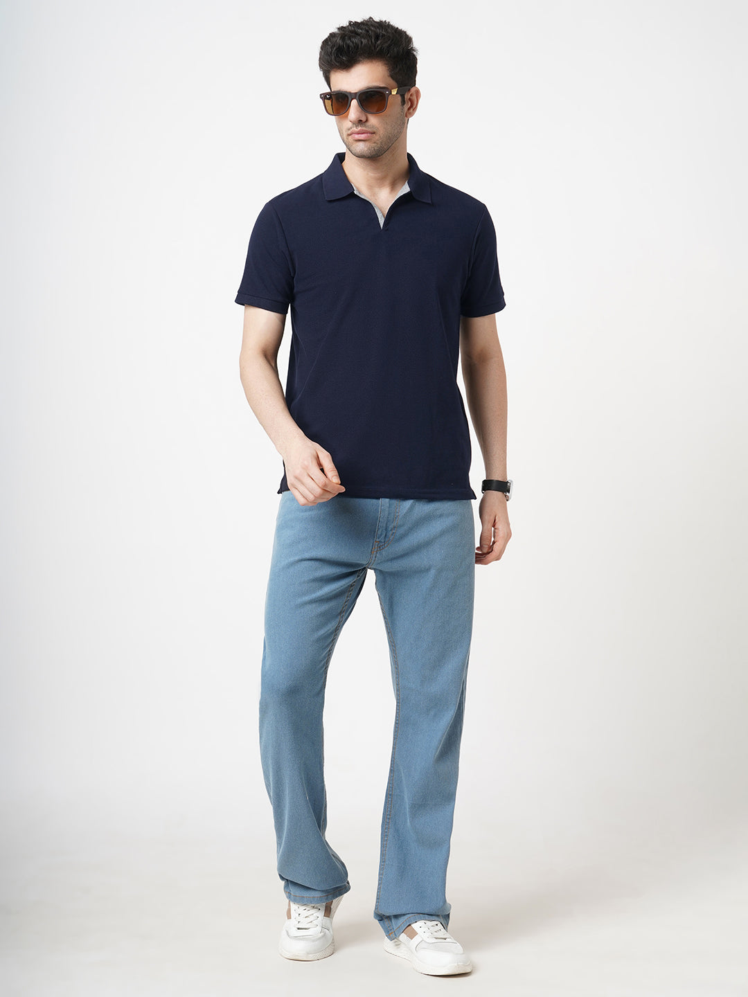 STITCH HUB Men's Johnny Polo Tshirt - Navy Cotton Rich Blend, Regular Fit, Stretchable, Formal & Casual Wear for Stylish Comfort