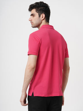 STITCH HUB Men's Matty Polo Tshirt Cotton Rich Blend – Pink Regular Fit, Breathable & Stylish for Casual & Outdoor Wear