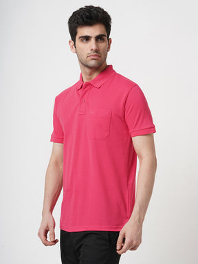 STITCH HUB Men's Matty Polo Tshirt Cotton Rich Blend – Pink Regular Fit, Breathable & Stylish for Casual & Outdoor Wear