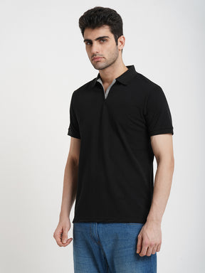 STITCH HUB Men's Johnny Polo Tshirt - Black Regular Fit, Cotton Rich Blend, Breathable & Durable for Formal and Casual Wear