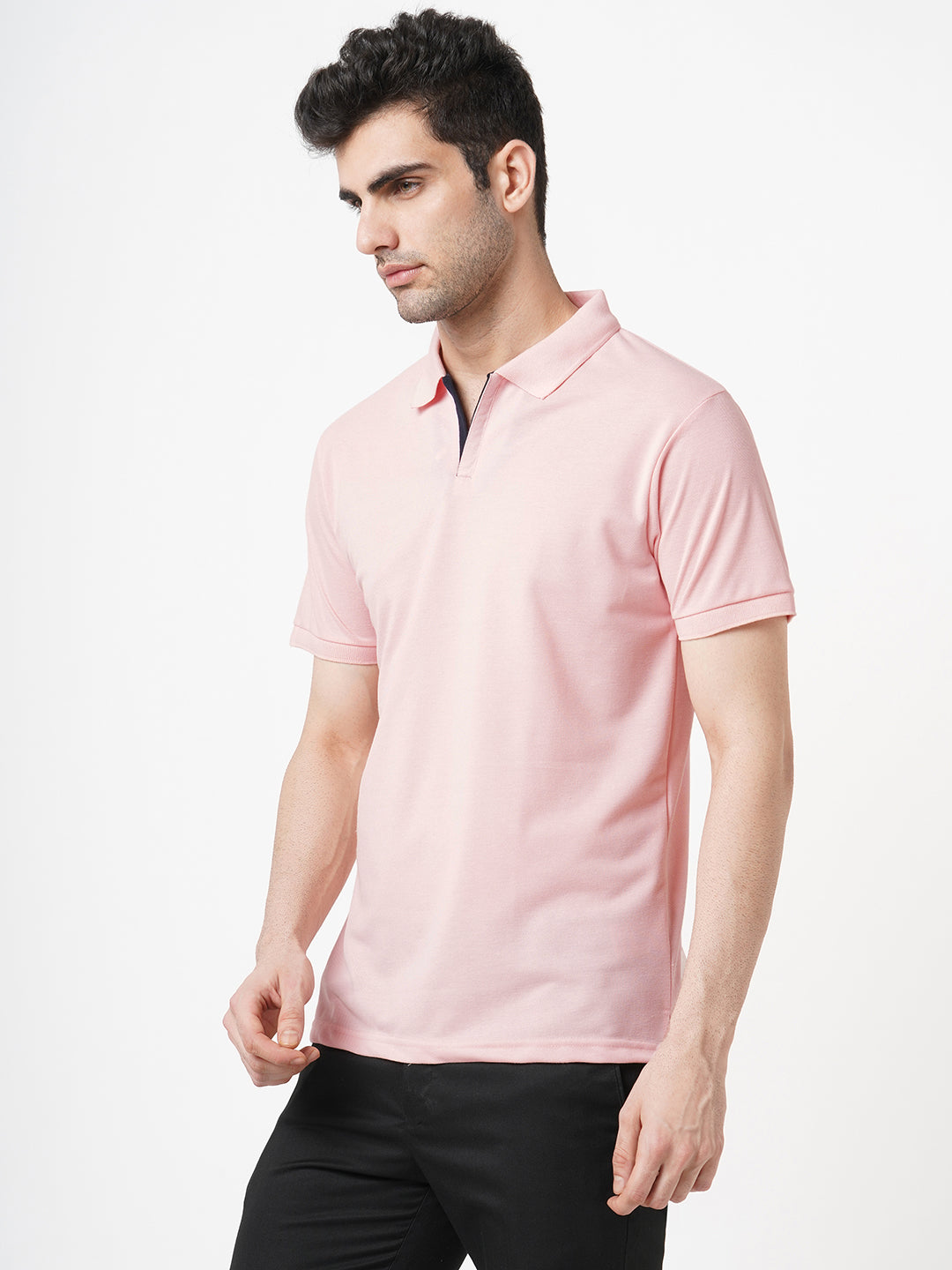 STITCH HUB Johnny Polo Men's Tshirt - Baby Pink Cotton Rich Blend, Regular Fit, Stylish & Versatile for Casual & Formal Wear