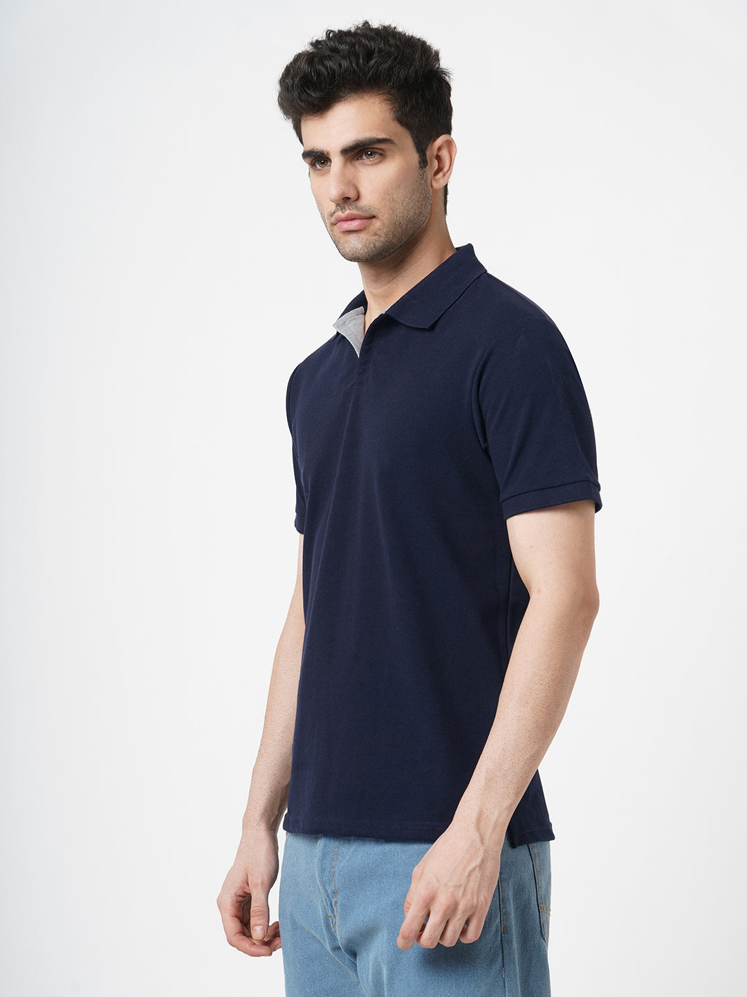 STITCH HUB Men's Johnny Polo Tshirt - Navy Cotton Rich Blend, Regular Fit, Stretchable, Formal & Casual Wear for Stylish Comfort