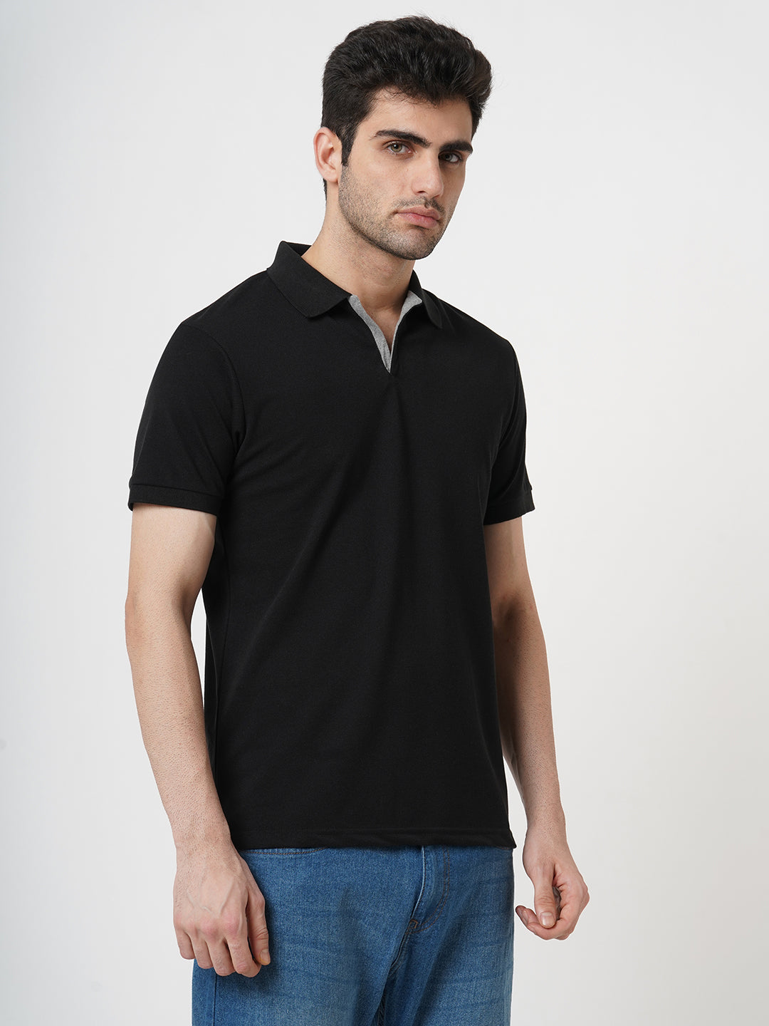 STITCH HUB Men's Johnny Polo Tshirt - Black Regular Fit, Cotton Rich Blend, Breathable & Durable for Formal and Casual Wear