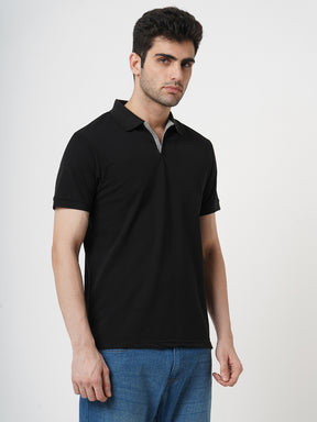 STITCH HUB Men's Johnny Polo Tshirt - Black Regular Fit, Cotton Rich Blend, Breathable & Durable for Formal and Casual Wear