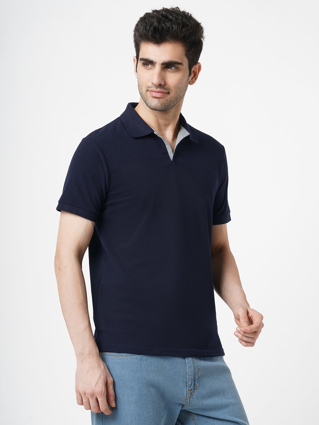 STITCH HUB Men's Johnny Polo Tshirt - Navy Cotton Rich Blend, Regular Fit, Stretchable, Formal & Casual Wear for Stylish Comfort