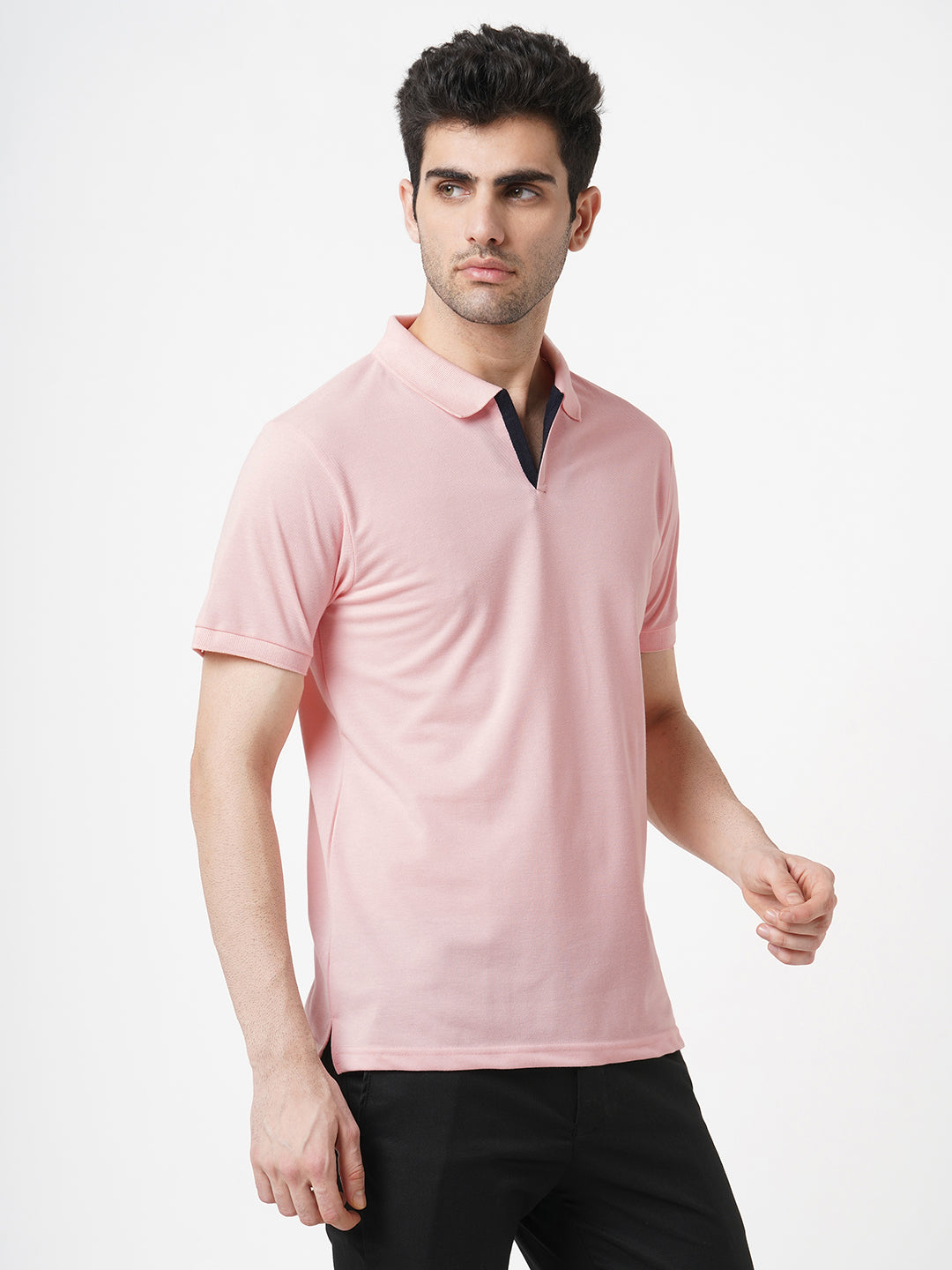 STITCH HUB Johnny Polo Men's Tshirt - Baby Pink Cotton Rich Blend, Regular Fit, Stylish & Versatile for Casual & Formal Wear