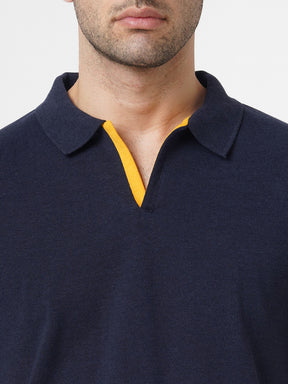 STITCH HUB Men's Johnny Polo Tshirt Navy Cotton Rich Blend, Classic Fit, Breathable & Stylish for Casual & Formal Wear