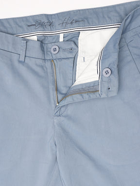 Stitch Hub Cobalt Blue Fine Twill Cotton Chinos For Men- Regular Fit With Solid Pattern