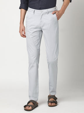 Stitch Hub Grey Cotton Chinos For Men- Regular Fit With Solid Pattern