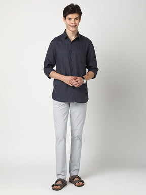 Stitch Hub Grey Cotton Chinos For Men- Regular Fit With Solid Pattern