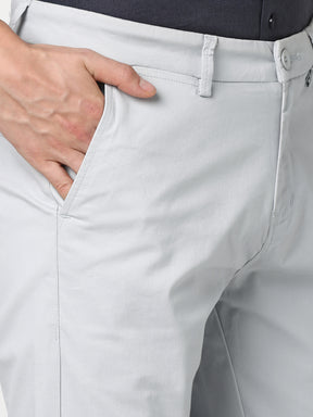 Stitch Hub Grey Cotton Chinos For Men- Regular Fit With Solid Pattern