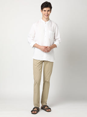 Stitch Hub Tan Cotton Chinos For Men- Regular Fit With Solid Pattern