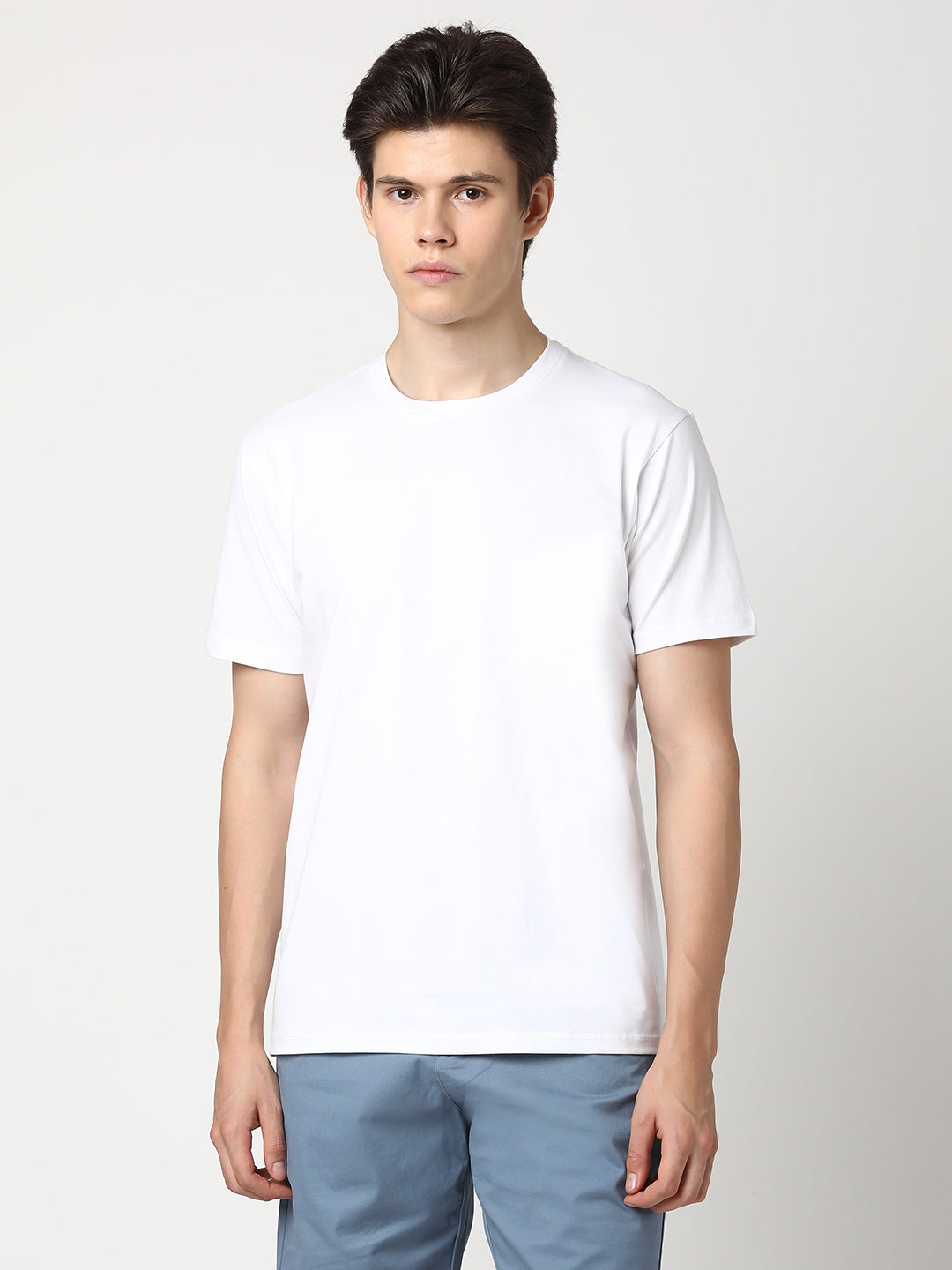Stitch Hub Men's White T-Shirt - Cotton Lycra Regular Fit, Stretchable, Casual & Formal Wear, Premium Quality Solid Round Neck Tee