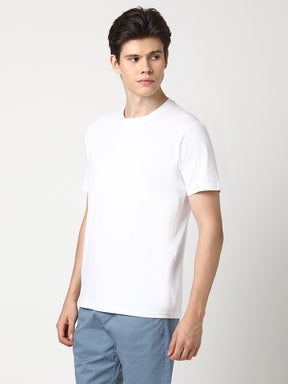 Stitch Hub Men's White T-Shirt - Cotton Lycra Regular Fit, Stretchable, Casual & Formal Wear, Premium Quality Solid Round Neck Tee