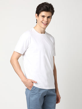 Stitch Hub Men's White T-Shirt - Cotton Lycra Regular Fit, Stretchable, Casual & Formal Wear, Premium Quality Solid Round Neck Tee