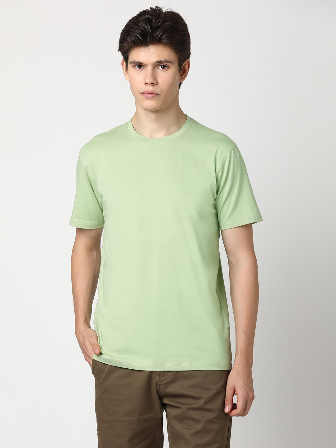 Stitch Hub Men's T-Shirt Cotton Lycra Solid Pista Round Neck – Regular Fit, Breathable, Sweat-Resistant, Perfect for Casual & Outdoor Wear