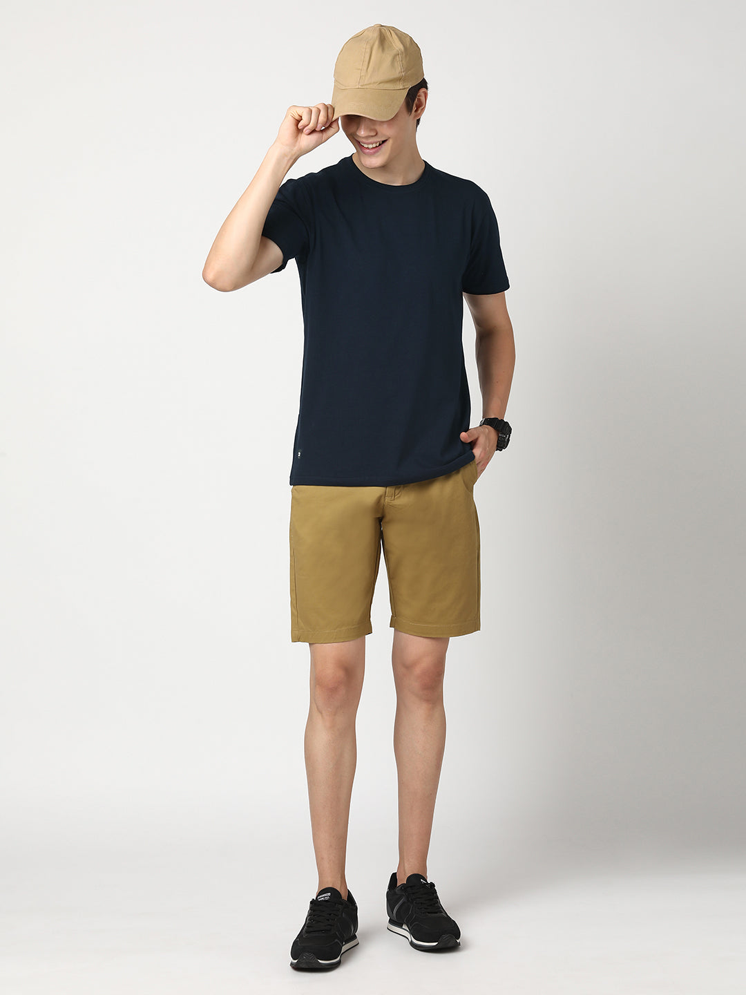 Stitch Hub Men's Navy T-Shirt – Cotton Lycra, Regular Fit, Breathable, Solid Round Neck, Perfect for Casual & Formal Wear