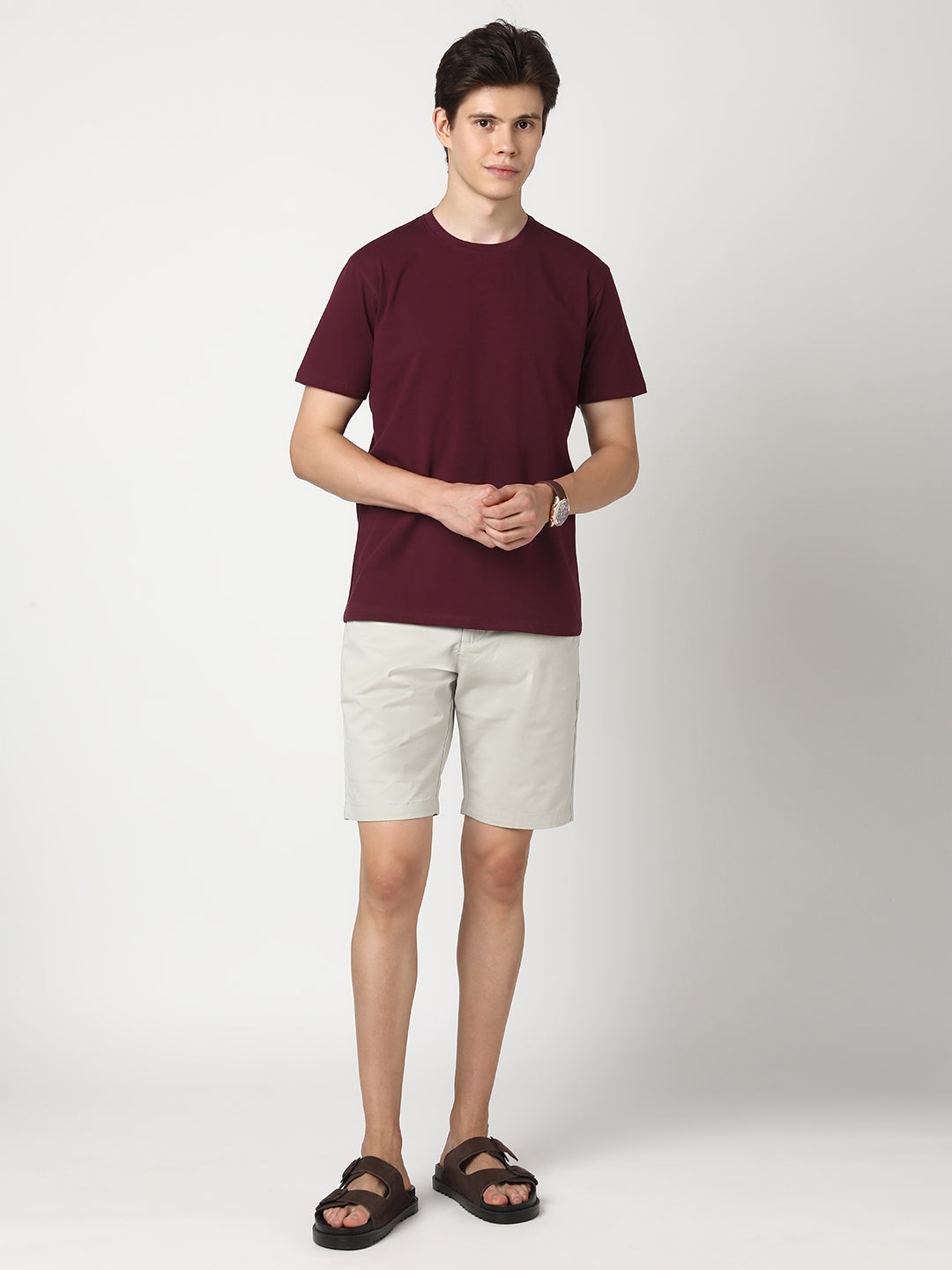 Stitch Hub Men's T-Shirt Cotton Lycra Solid Wine Tee – Regular Fit, Stretchable, Round Neck, Stylish  & Casual Wear