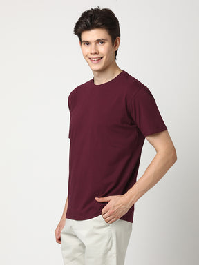 Stitch Hub Men's T-Shirt Cotton Lycra Solid Wine Tee – Regular Fit, Stretchable, Round Neck, Stylish  & Casual Wear
