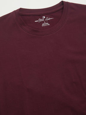Stitch Hub Men's T-Shirt Cotton Lycra Solid Wine Tee – Regular Fit, Stretchable, Round Neck, Stylish  & Casual Wear