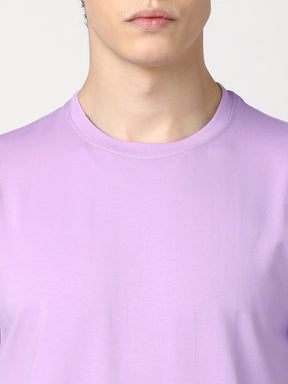 Stitch Hub Men's Lavender T-Shirt Cotton Lycra – Regular Fit, Stretchable, Solid Pattern Round Neck for Stylish Casual Wear