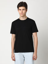 Stitch Hub Men's Solid Black T-Shirt Cotton Lycra - Regular Fit, Stretchable, Round Neck, Versatile for Casual & Formal Wear