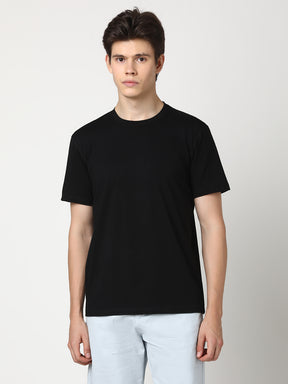 Stitch Hub Men's Solid Black T-Shirt Cotton Lycra - Regular Fit, Stretchable, Round Neck, Versatile for Casual & Formal Wear