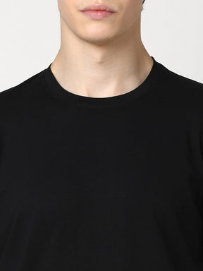 Stitch Hub Men's Solid Black T-Shirt Cotton Lycra - Regular Fit, Stretchable, Round Neck, Versatile for Casual & Formal Wear