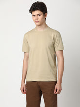 Stitch Hub Men's T-Shirt Cotton Lycra Solid Beige – Regular Fit, Stretchable, Casual & Formal Wear with Round Neck