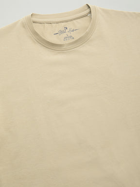 Stitch Hub Men's T-Shirt Cotton Lycra Solid Beige – Regular Fit, Stretchable, Casual & Formal Wear with Round Neck