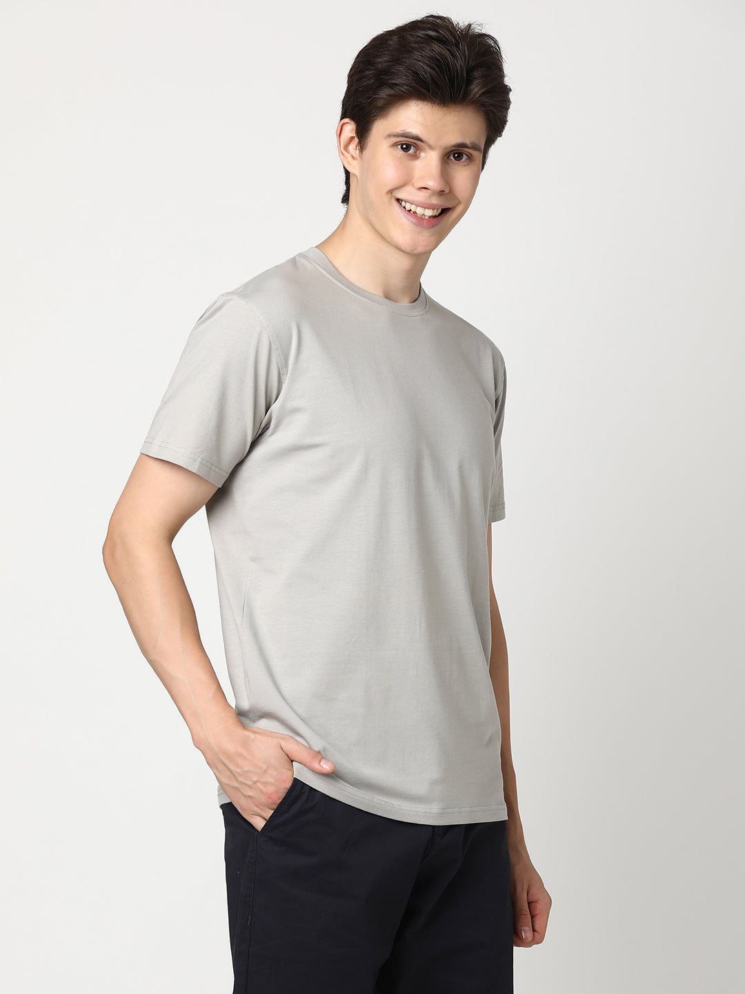Stitch Hub Men's Light Grey T-Shirt - Cotton Lycra Regular Fit, Breathable & Stretchable, Ideal for Casual & Formal Wear