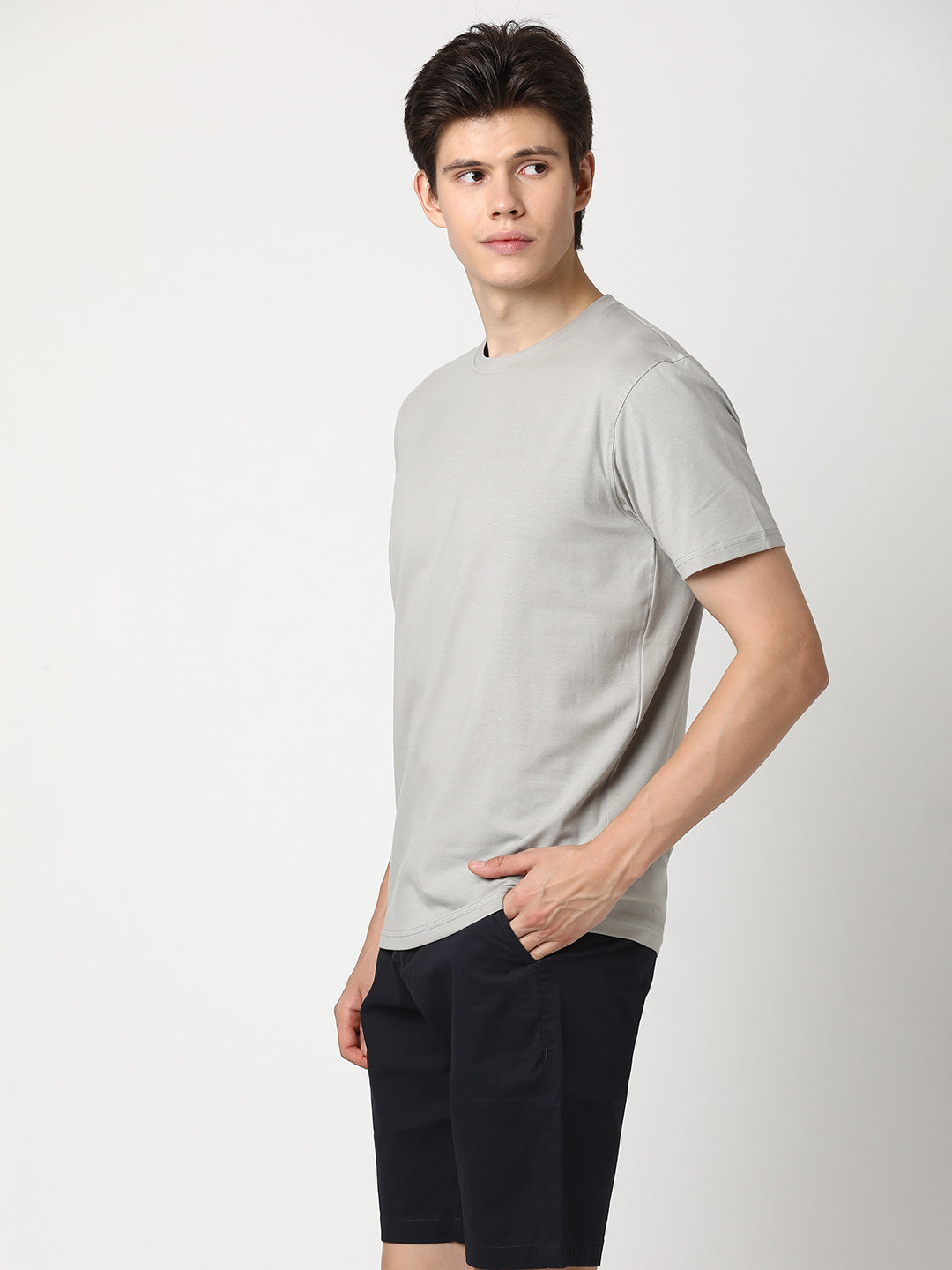 Stitch Hub Men's Light Grey T-Shirt - Cotton Lycra Regular Fit, Breathable & Stretchable, Ideal for Casual & Formal Wear