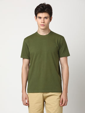 Stitch Hub Men's Olive T-Shirt Cotton Lycra – Regular Fit, Stretchable, Round Neck, Solid Pattern, Versatile Casual Wear