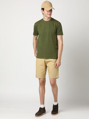 Stitch Hub Men's Olive T-Shirt Cotton Lycra – Regular Fit, Stretchable, Round Neck, Solid Pattern, Versatile Casual Wear