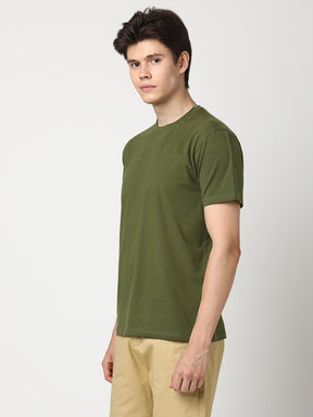 Stitch Hub Men's Olive T-Shirt Cotton Lycra – Regular Fit, Stretchable, Round Neck, Solid Pattern, Versatile Casual Wear