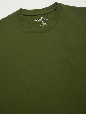 Stitch Hub Men's Olive T-Shirt Cotton Lycra – Regular Fit, Stretchable, Round Neck, Solid Pattern, Versatile Casual Wear