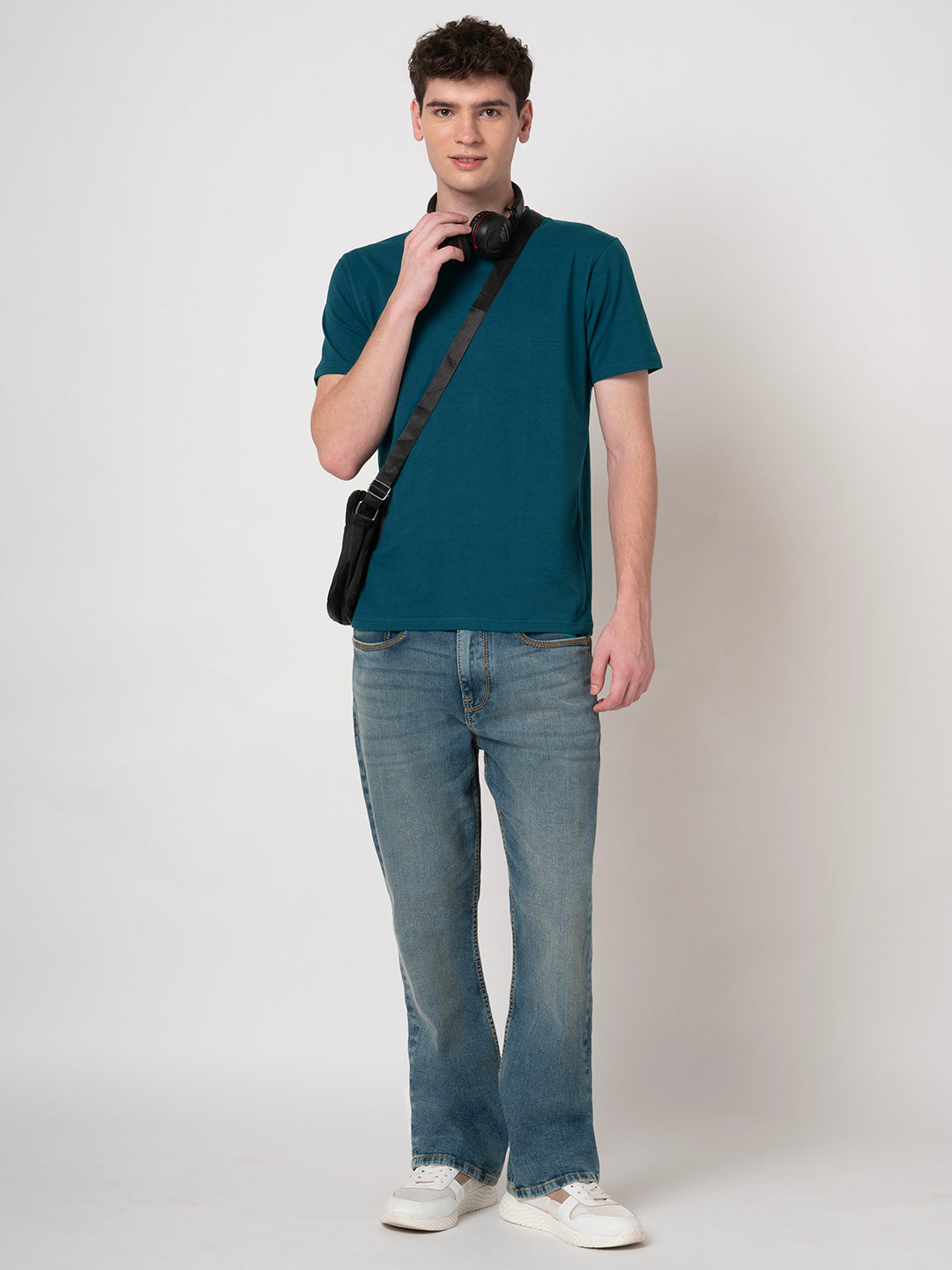 Stitch Hub Men's T-Shirt Cotton Lycra – Regular Fit, Round Neck, Solid Denim, Casual & Formal Wear, Breathable & Stretchable