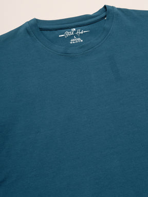 Stitch Hub Men's T-Shirt Cotton Lycra – Regular Fit, Round Neck, Solid Denim, Casual & Formal Wear, Breathable & Stretchable