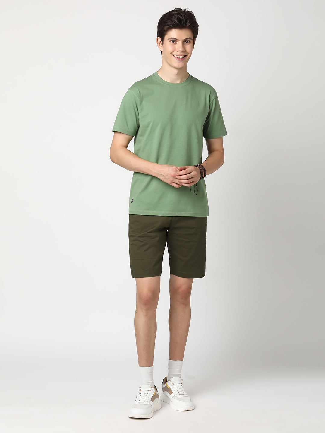 Stitch Hub Men's T-Shirt Cotton Lycra – Regular Fit, Round Neck, Solid Dark Pista, Casual & Formal Wear, Breathable & Stretchable
