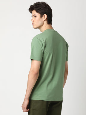 Stitch Hub Men's T-Shirt Cotton Lycra – Regular Fit, Round Neck, Solid Dark Pista, Casual & Formal Wear, Breathable & Stretchable