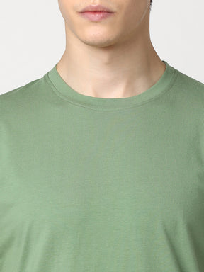 Stitch Hub Men's T-Shirt Cotton Lycra – Regular Fit, Round Neck, Solid Dark Pista, Casual & Formal Wear, Breathable & Stretchable