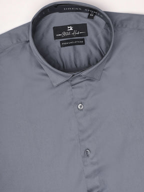 Stitch Hub Grey Satin Lycra Shirts For Men- Regular Fit With Solid Pattern