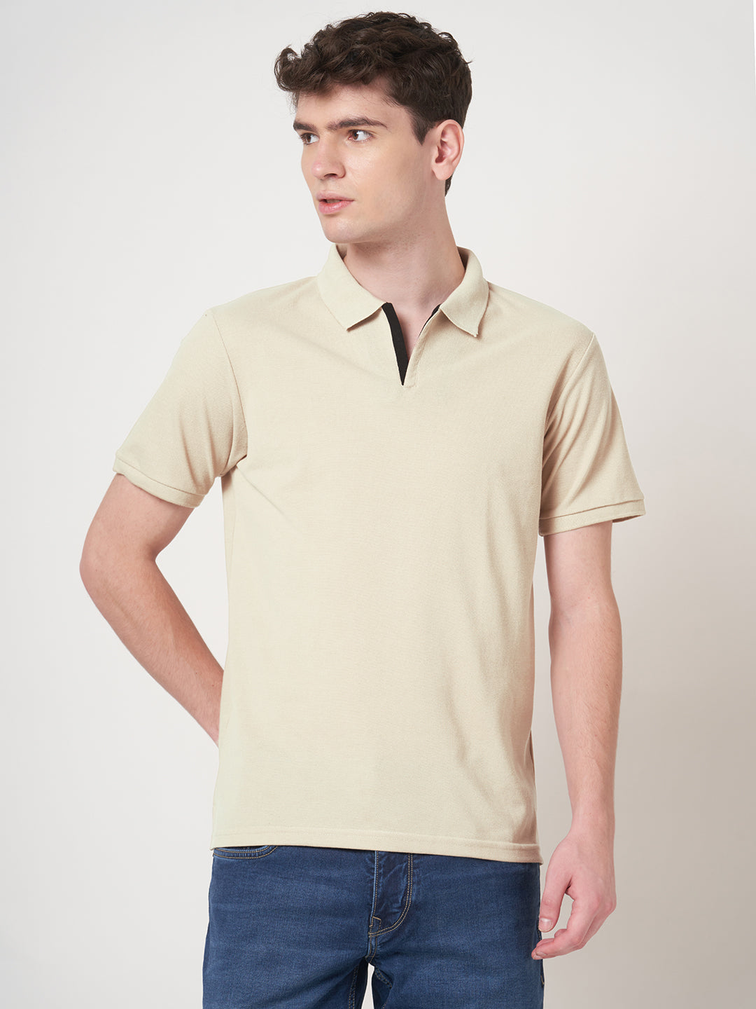 STITCH HUB Johnny Polo Men's Tshirt Regular Fit, Cotton Rich Blend, Versatile Formal & Casual Wear in Elegant Beige