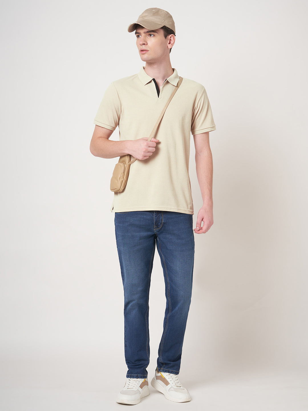 STITCH HUB Johnny Polo Men's Tshirt Regular Fit, Cotton Rich Blend, Versatile Formal & Casual Wear in Elegant Beige