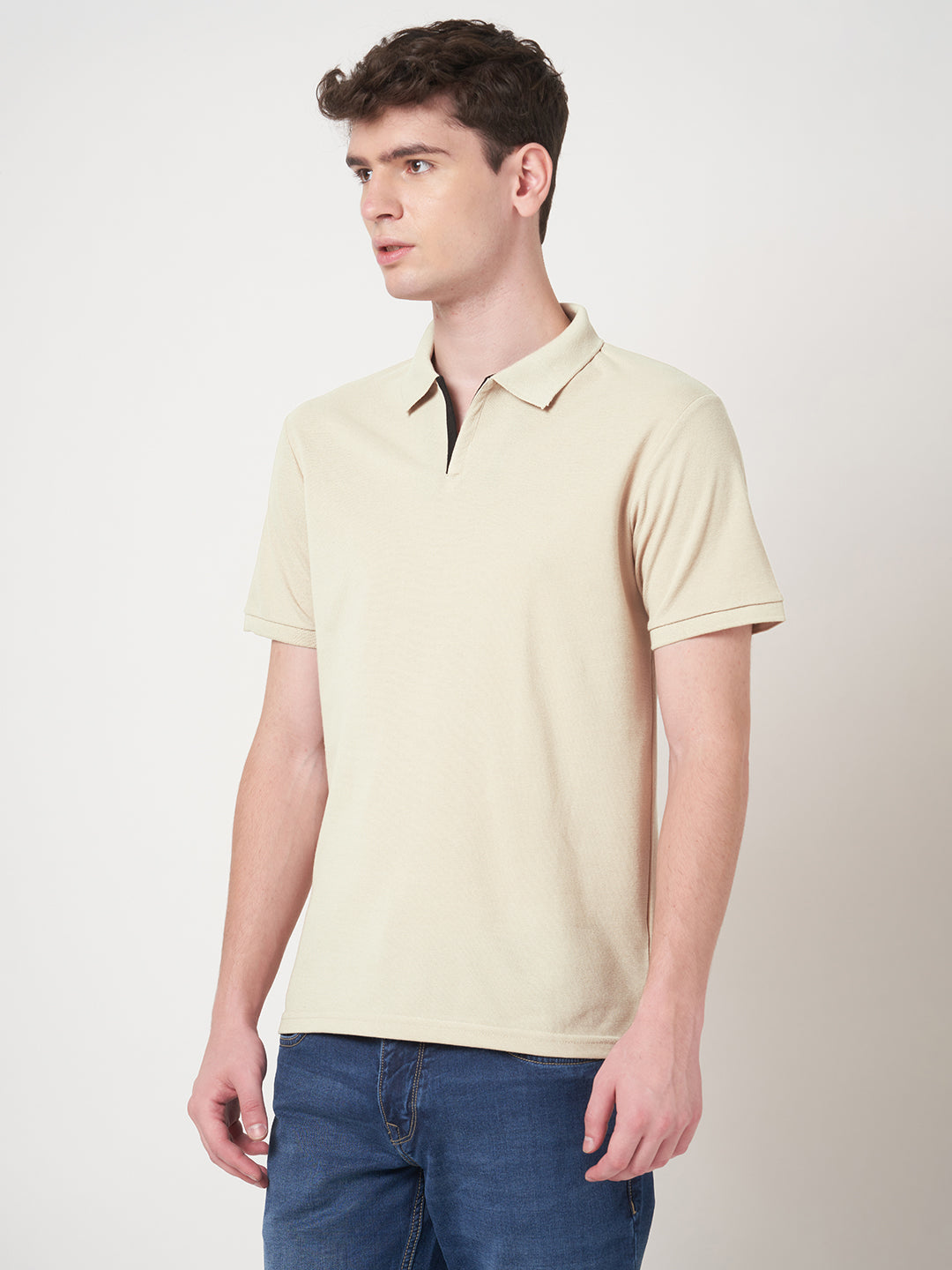STITCH HUB Johnny Polo Men's Tshirt Regular Fit, Cotton Rich Blend, Versatile Formal & Casual Wear in Elegant Beige