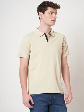 STITCH HUB Johnny Polo Men's Tshirt Regular Fit, Cotton Rich Blend, Versatile Formal & Casual Wear in Elegant Beige