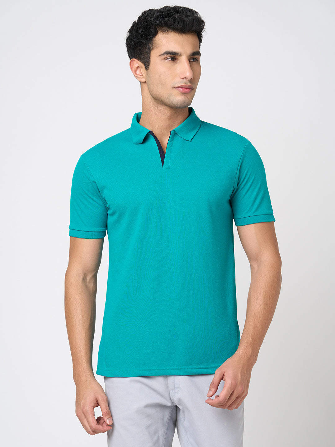 STITCH HUB Men's Polo Tshirt Ocean Blue Regular Fit Cotton Rich Blend, Breathable, Stylish & Versatile for Formal & Casual Wear