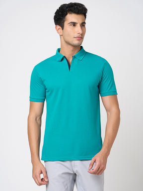 STITCH HUB Men's Polo Tshirt Ocean Blue Regular Fit Cotton Rich Blend, Breathable, Stylish & Versatile for Formal & Casual Wear